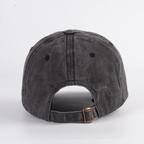 Unisex Washed-black + Black Baseball Cap Cotton Fits Washed Denim Adjustable Hat - Picture 3 of 7